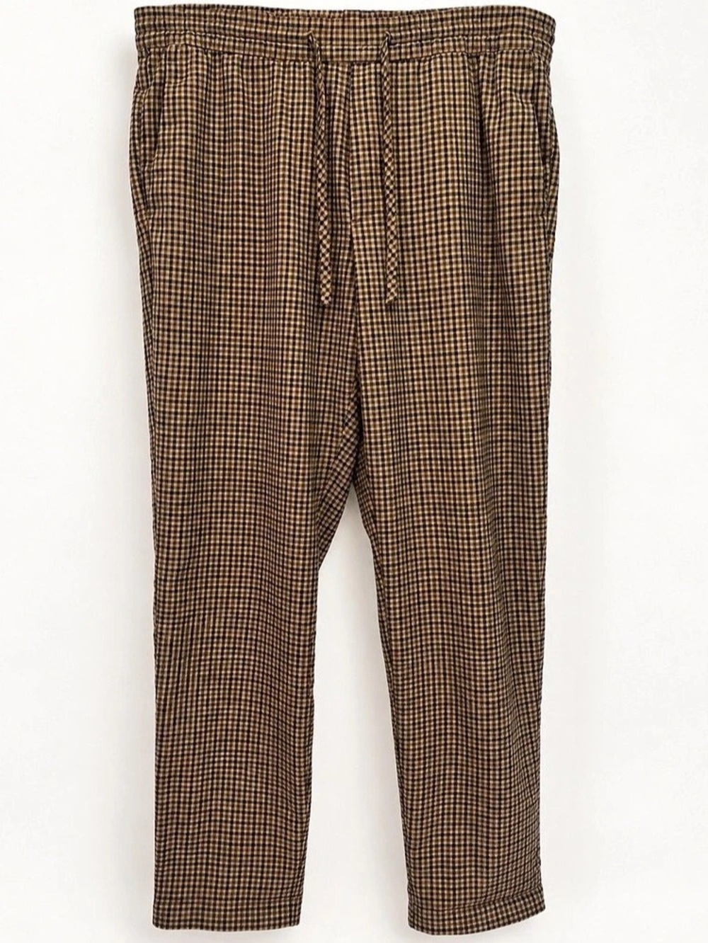 Checkered Drawstring Pants in Brown & Black